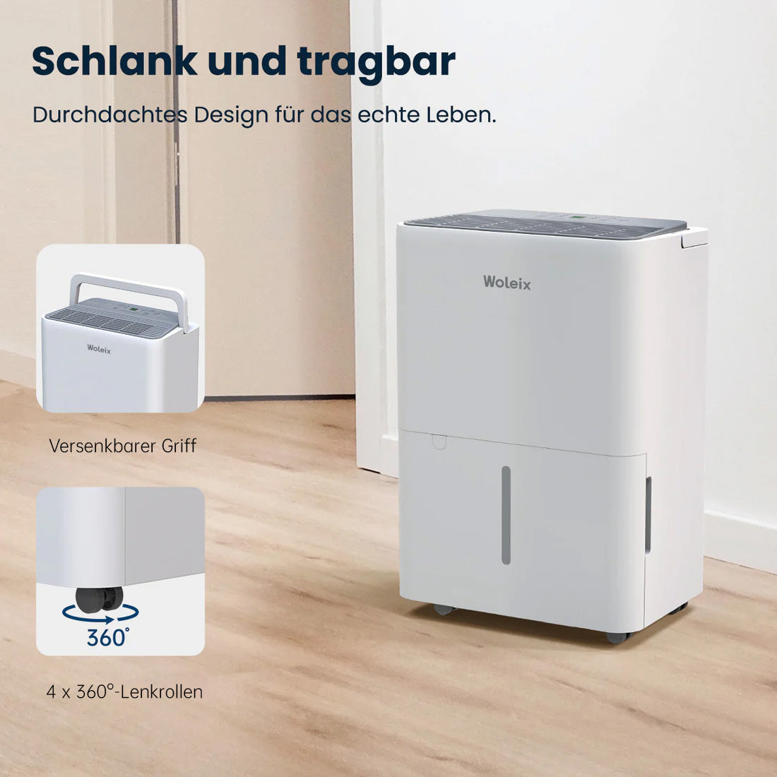 Woleix Tragbarer Luftentfeuchter – leise, für Schlafzimmer & Keller